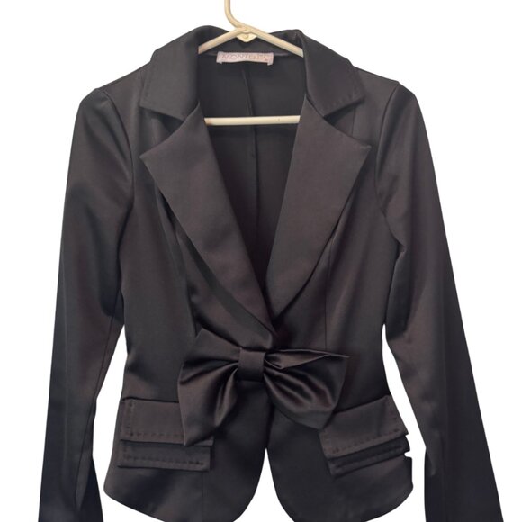 Montella black satin blazer with bow detail size US 6 - Picture 1 of 10